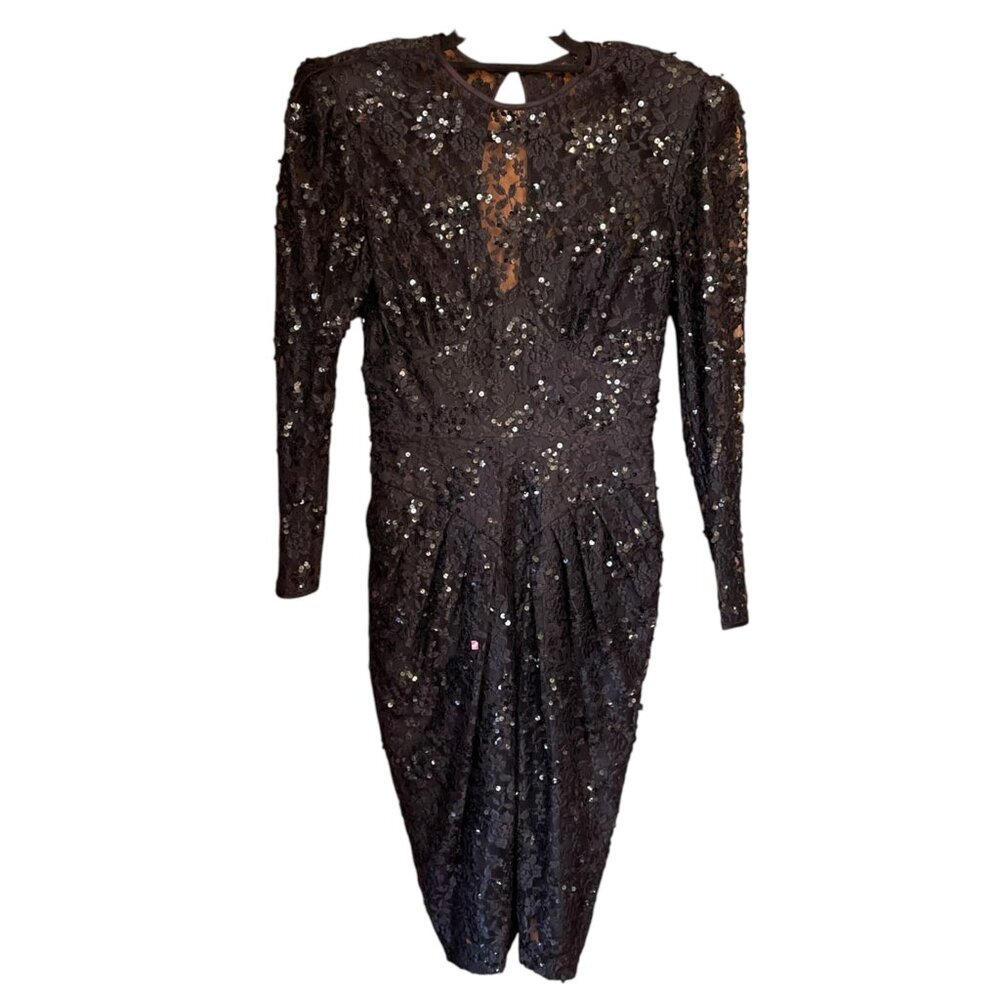 Marie St. Claire Vintage Black Sequin Floral Lace Formal Dress Size 8 Gothic